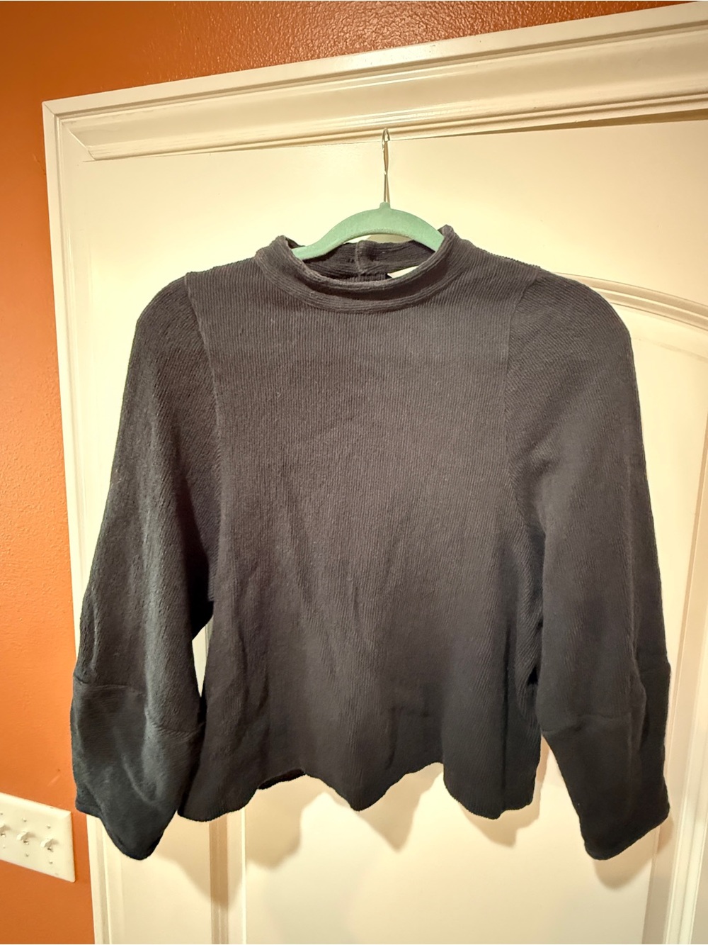Madewell black 100% cotto Mock Neck Ribbed Sweater (3/4 sleeve)